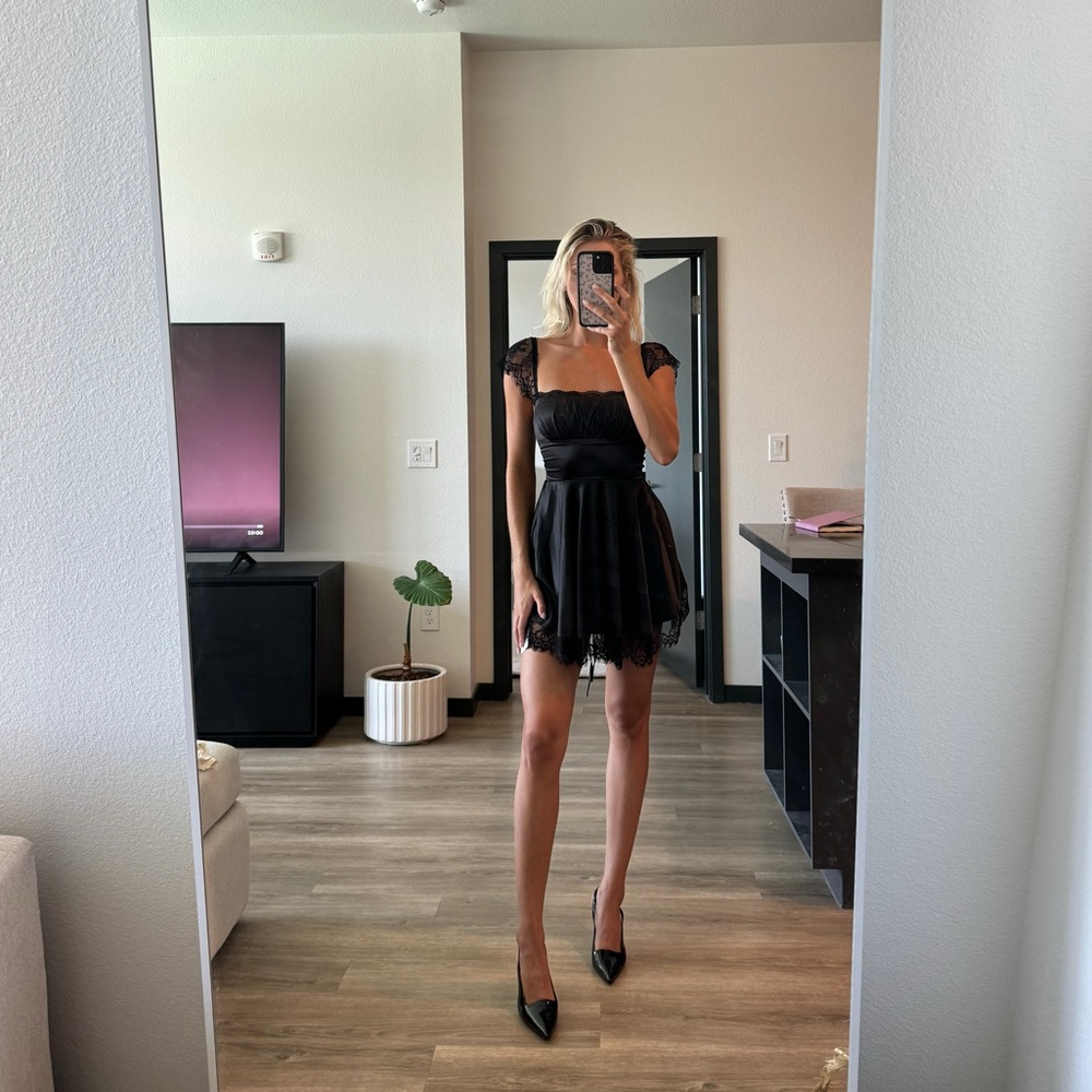 Black lace mini dress
